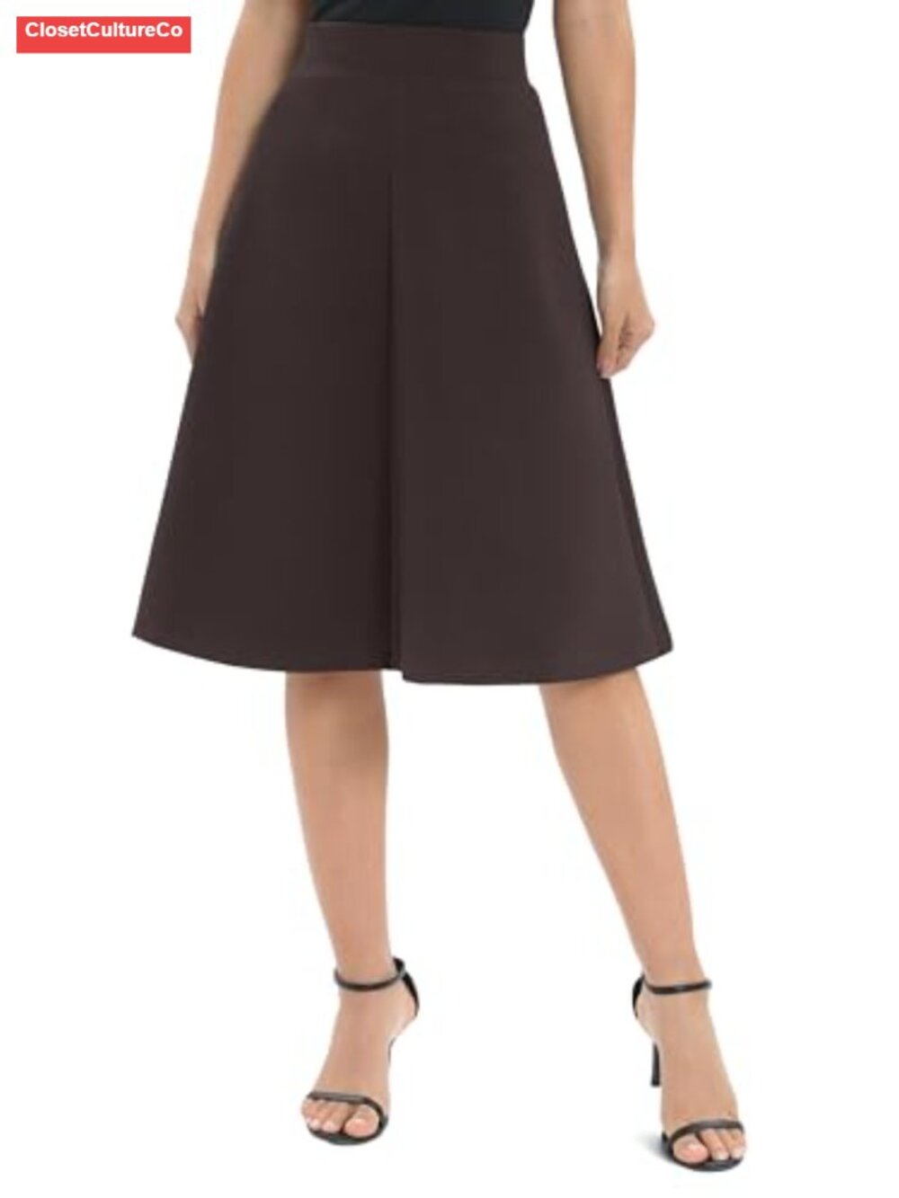 High Waist A-Line Knee Length Stretchy Midi Skirt for Work
